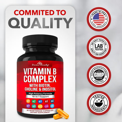 Divine Bounty Super B Complex Vitamins - All B Vitamins Including B12, B1, B2, B3, B5, B6, B7, B9, Folic Acid - Vitamin B Supplement - Support Healthy Energy Metabolism - 90 Vegetarian Capsules Nirvana Guru