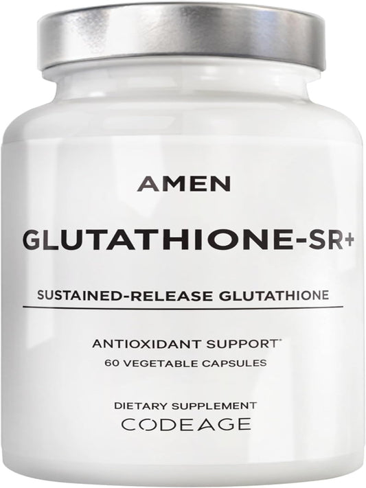 Amen Glutathione-SR+ Advanced Sustained-Release Supplement - 2-Month Supply - Reduced L-Glutathione - Galactomannans Fenugreek Seed - Time-Reduced Matrix - Non-GMO - 60 Capsules Nirvana Guru