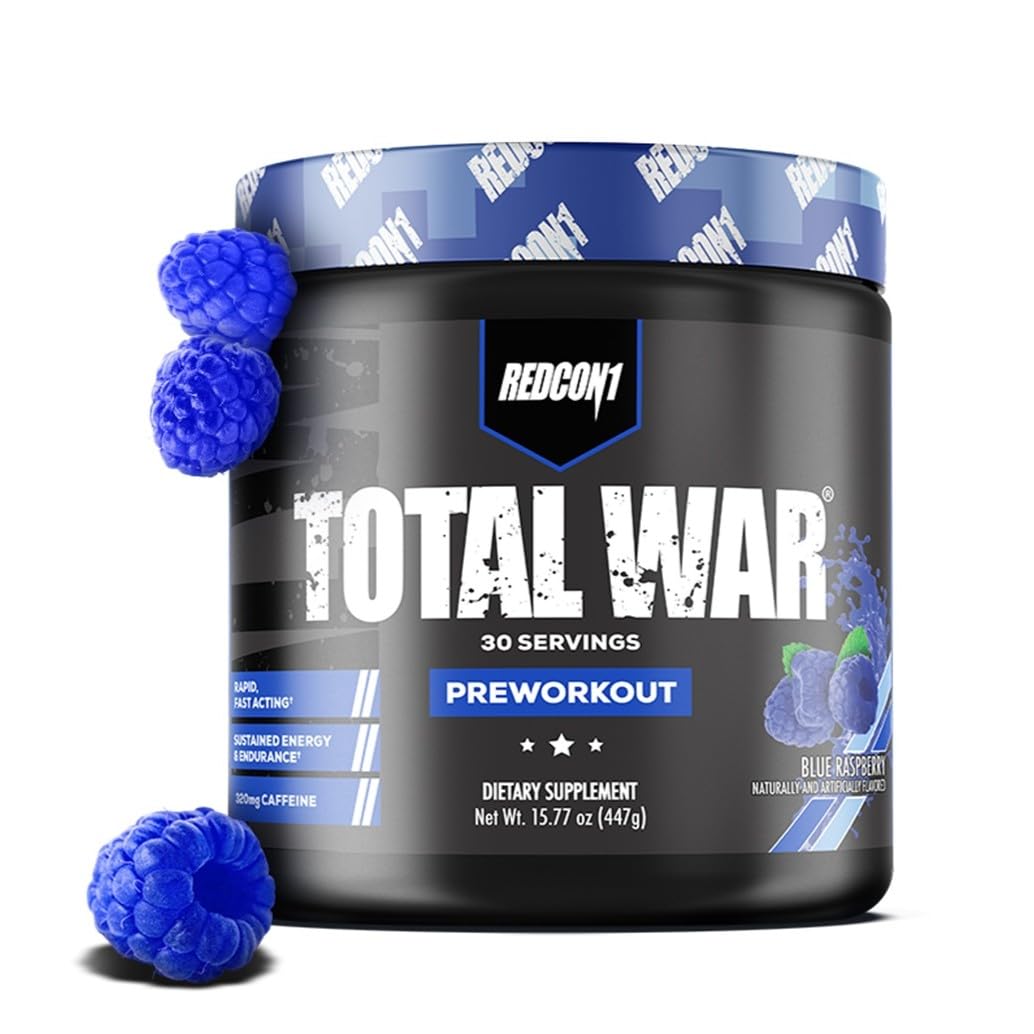 REDCON1 Total War Pre Workout Powder, Blue Lemonade - Beta Alanine + Citrulline Malate Keto Friendly Preworkout for Men & Women with 320mg of Caffeine - Fast Acting (30 Servings) Nirvana Guru