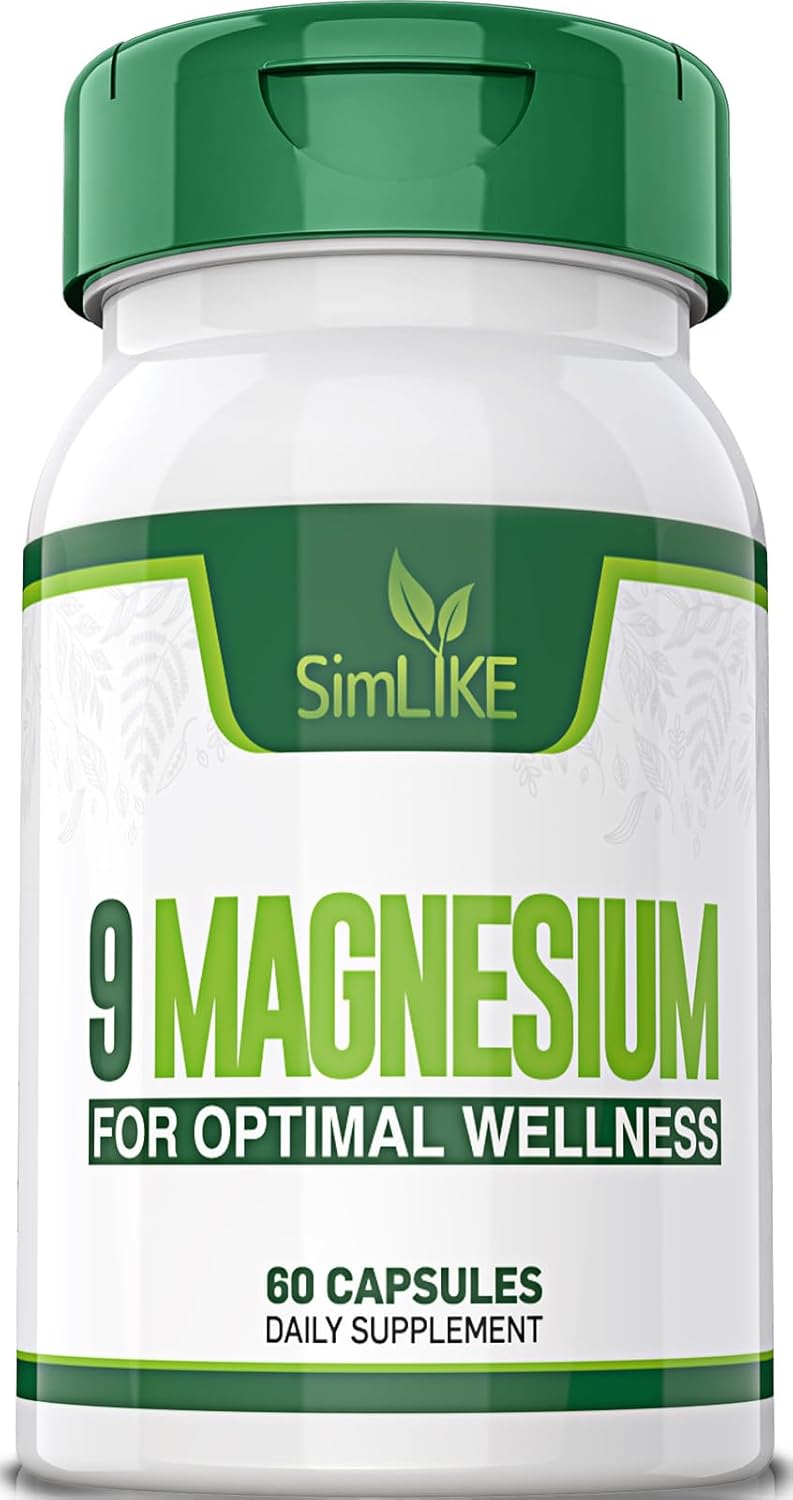 Magnesium Supplement with 9 Forms of High Absorption Magnesium Glycinate, L-threonate, Citrate, Malate and More for Muscle, Brain Support, Non-GMO, Gluten & Soy Free, 60 Capsules Nirvana Guru