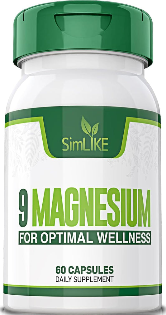 Magnesium Supplement with 9 Forms of High Absorption Magnesium Glycinate, L-threonate, Citrate, Malate and More for Muscle, Brain Support, Non-GMO, Gluten & Soy Free, 60 Capsules Nirvana Guru