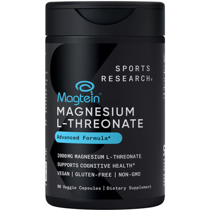 Sports Research Magtein Magnesium L-Threonate Capsules - Magnesium Supplement for Memory, Focus & Cognition - Magnesium L Threonate Supports Brain Health, Sleep & Mood - 2000mg, 90 Capsules for Adults - Nirvana Guru