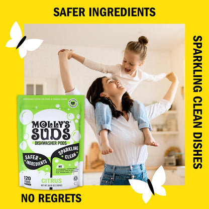 Molly's Suds Dishwasher Pods | Clean Dishwasher Detergent, Cuts Grease & Rinses Clean (Residue-Free) for Sparkling Dishes | 60 Auto-Release Tabs (Citrus) Nirvana Guru