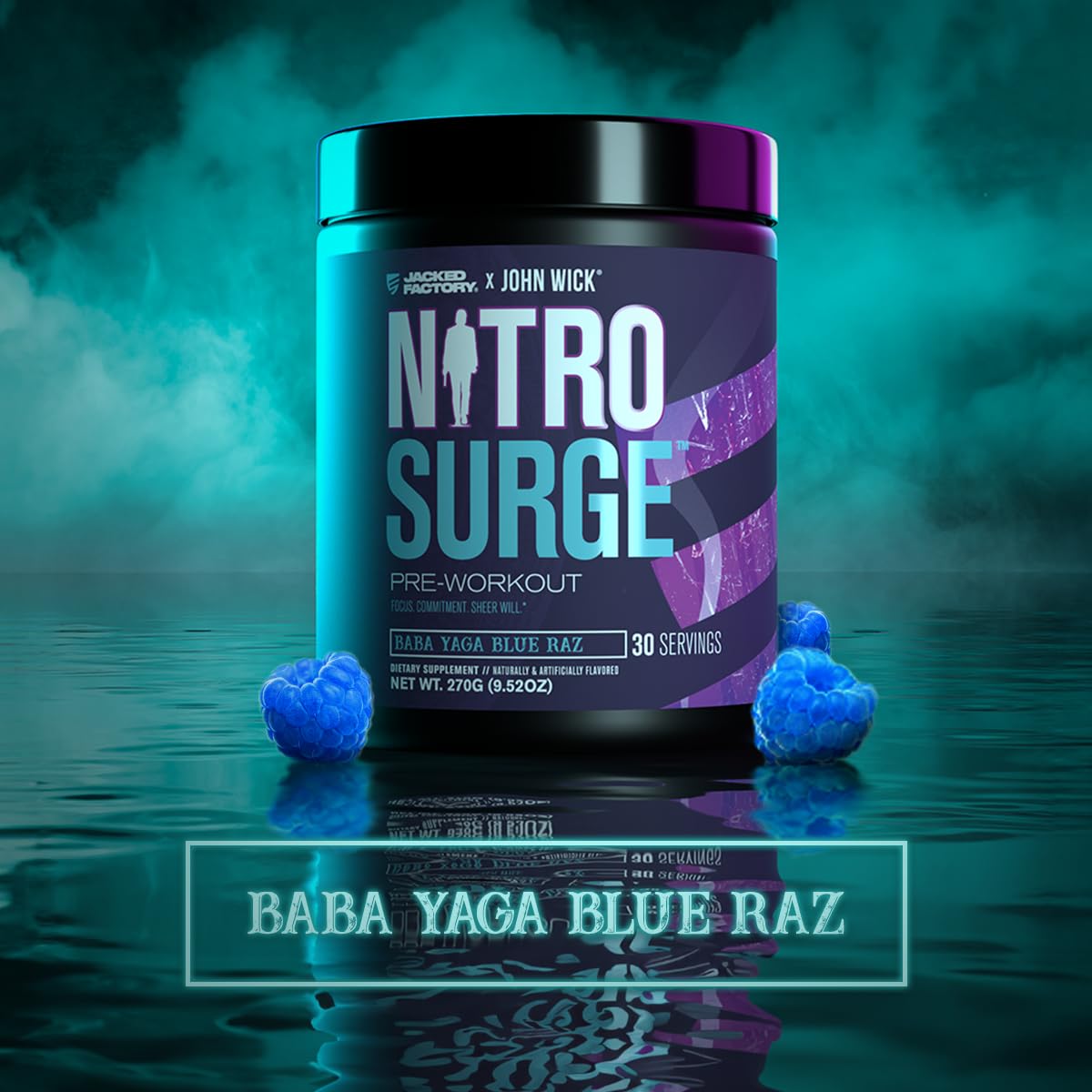 Jacked Factory NITROSURGE Pre Workout Supplement - Energy Booster, Instant Strength Gains, Clear Focus & Intense Pumps - NO Booster & Powerful Preworkout Energy Powder - 30 Servings, Blue Raspberry
