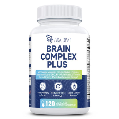 Brain Supplements for Memory & Focus - Nootropic with Bacopa Monnieri, Lion's Mane, Alpha GPC, Phosphatidylserine | Supports Mental Clarity & Cognitive Function | Vitamin B6 & B12-120 Capsules - Nirvana Guru