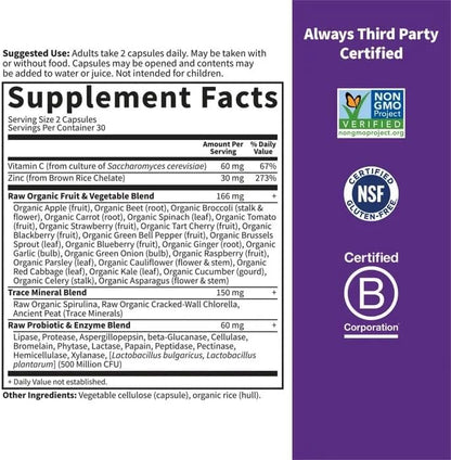 Garden of Life Zinc Supplements 30mg High Potency Raw Zinc and Vitamin C Multimineral Supplement, Vitamin Code Vitamins Trace Minerals & Probiotics for Skin Health & Immune Support, 60 Vegan Capsules - Nirvana Guru