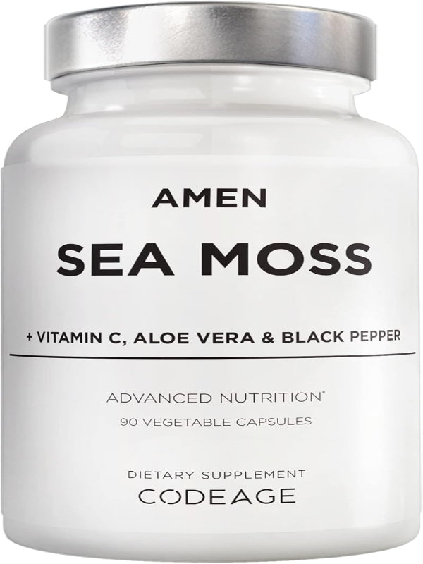 Amen Sea Moss Supplement - 1000mg Organic Irish Sea Moss, Bladderwrack, Burdock - Vitamin C, Aloe Vera, Black Pepper - Seaweed Superfood, Vitamins, Minerals, and Antioxidants - Non-GMO - 90 Capsules Nirvana Guru