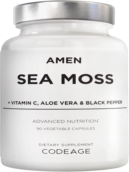 Amen Sea Moss Supplement - 1000mg Organic Irish Sea Moss, Bladderwrack, Burdock - Vitamin C, Aloe Vera, Black Pepper - Seaweed Superfood, Vitamins, Minerals, and Antioxidants - Non-GMO - 90 Capsules Nirvana Guru
