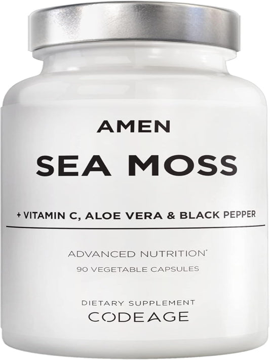 Amen Sea Moss Supplement - 1000mg Organic Irish Sea Moss, Bladderwrack, Burdock - Vitamin C, Aloe Vera, Black Pepper - Seaweed Superfood, Vitamins, Minerals, and Antioxidants - Non-GMO - 90 Capsules Nirvana Guru