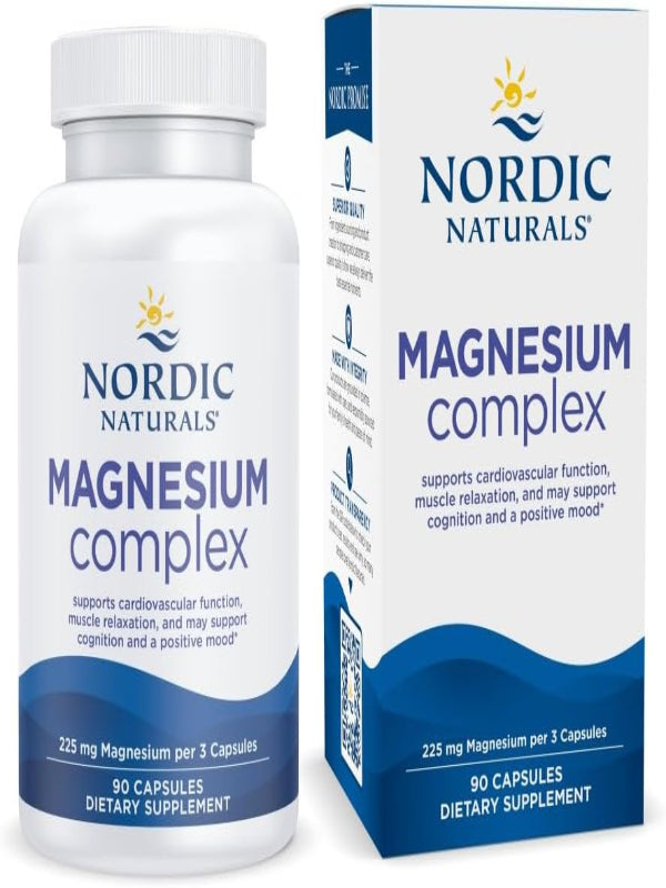 Nordic Naturals Magnesium Complex - 90 Capsules - 225 mg Magnesium, 1.9 mg Iron - Brain & Heart Health, Mood, Energy, & Muscle Relaxation - Non-GMO, Vegan - 30 Servings - Nirvana Guru