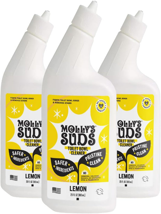 Molly's Suds Toilet Bowl Cleaner (Non-Bleach) | 98% Plant-Based Gel Formula Freshens, Removes Stains and Deodorizes | Lemon Scent - 23 Fl Oz (Pack of 3) Nirvana Guru