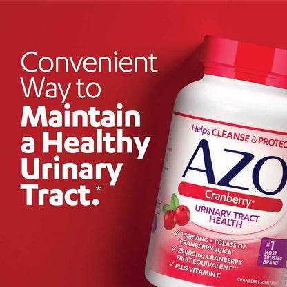AZO Cranberry Supplement, Made with Concentrated Whole Fruit Cranberry Powder to Help Cleanse and Protect the Urinary Tract*, Sugar Free Cranberry Pills, Non-GMO, 100 Softgels