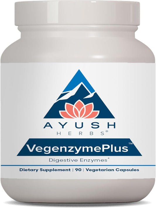 Ayush Herbs VegenzymePlus - Digestive Enzymes for Women & Men, Enzymes for Digestion with Bromelain, Lipase, Lactase, Protease, 100% Vegetarian Gut Health Supplement - 60 Capsules (1 Count) Nirvana Guru