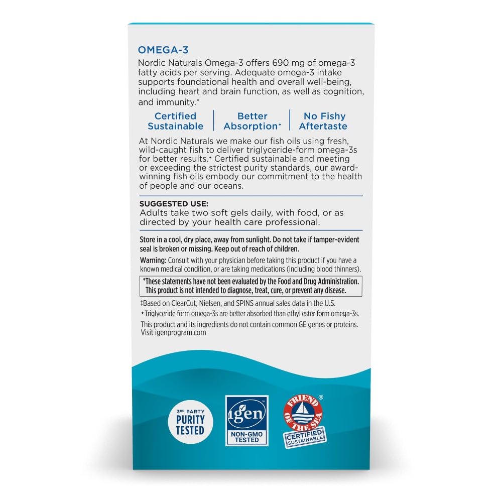 Nordic Naturals Omega-3, Lemon Flavor - 90 Soft Gels - 690 mg Omega-3 - Fish Oil - EPA & DHA - Immune Support, Brain & Heart Health, Optimal Wellness - Non-GMO - 45 Servings - Nirvana Guru