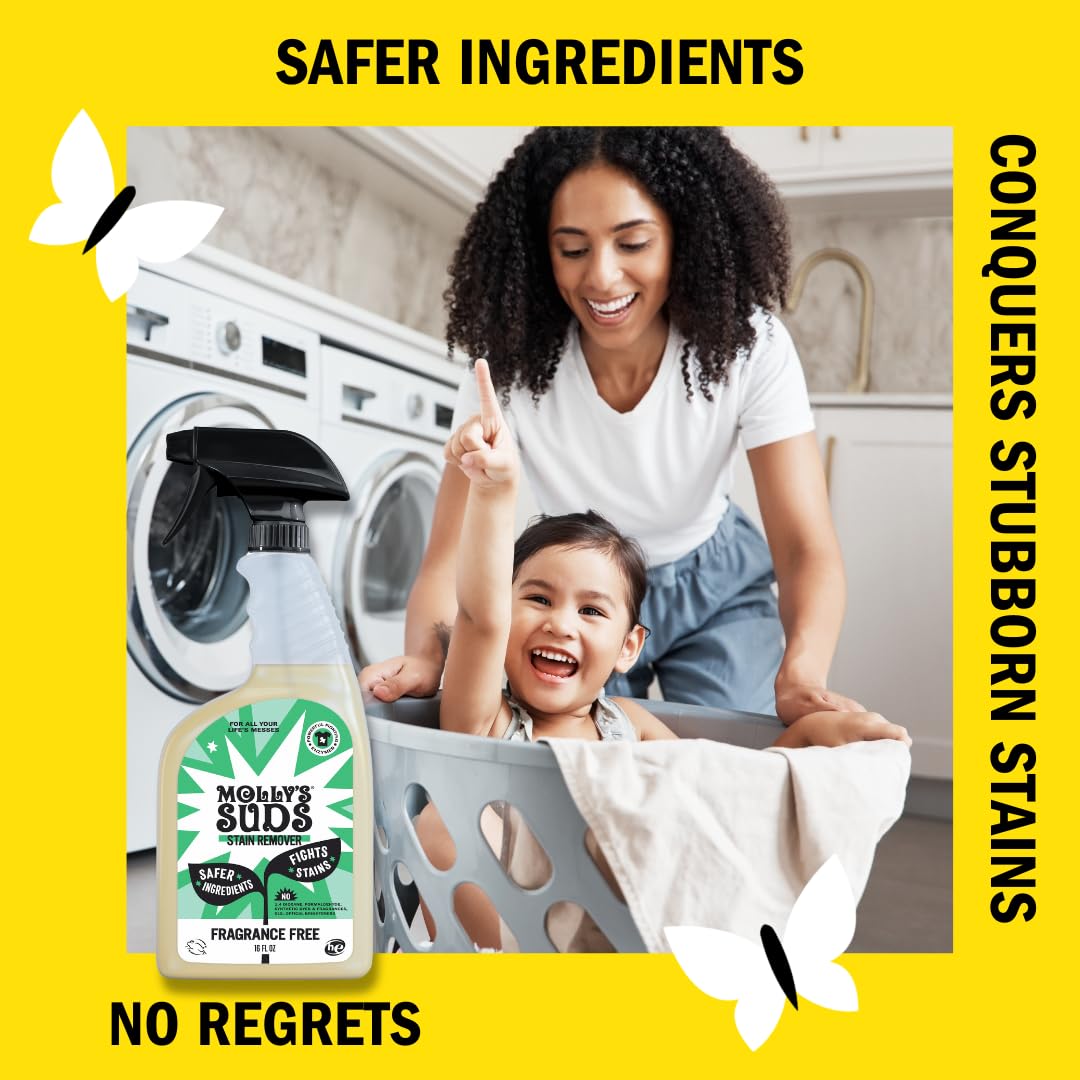 Molly's Suds Stain Remover Spray | Gentle Yet Powerful, Great for Baby & Pet Stains | Clean, Simple Ingredients (Fragrance Free) (16 Fl Oz (Pack of 2)) Nirvana Guru