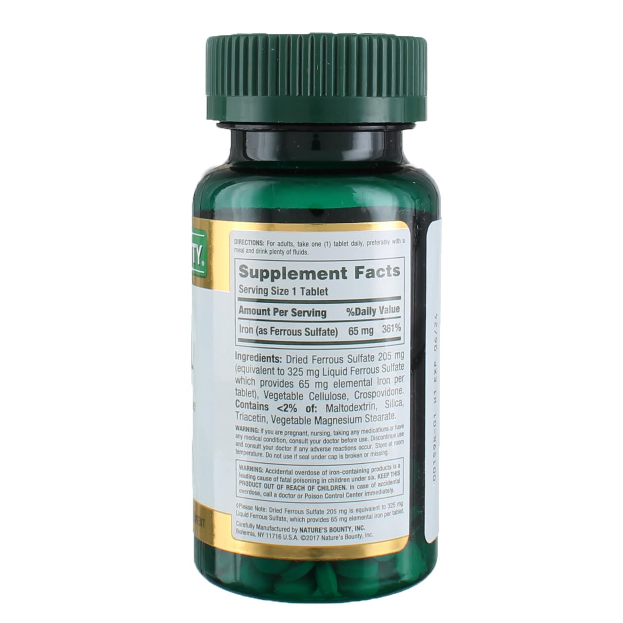 Nature's Bounty Iron 65mg, 325 mg Ferrous Sulfate, Cellular Energy Support, Promotes Normal Red Blood Cell Production, 100 Tablets Nirvana Guru