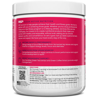 RSP NUTRITION AminoLean Pre Workout Powder, Amino Energy & Weight Management with Vegan BCAA Amino Acids, Natural Caffeine, Preworkout Boost for Men & Women, 30 Serv, Pink Lemonade… Nirvana Guru