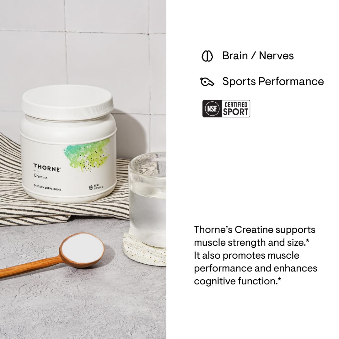 THORNE Creatine - Micronized Creatine Monohydrate Powder, Amino Acid Support for Muscles, Cellular Energy & Cognitive Function* - Unflavored - NSF Certified for Sport - 5 g per Serving - 90 Servings - Nirvana Guru