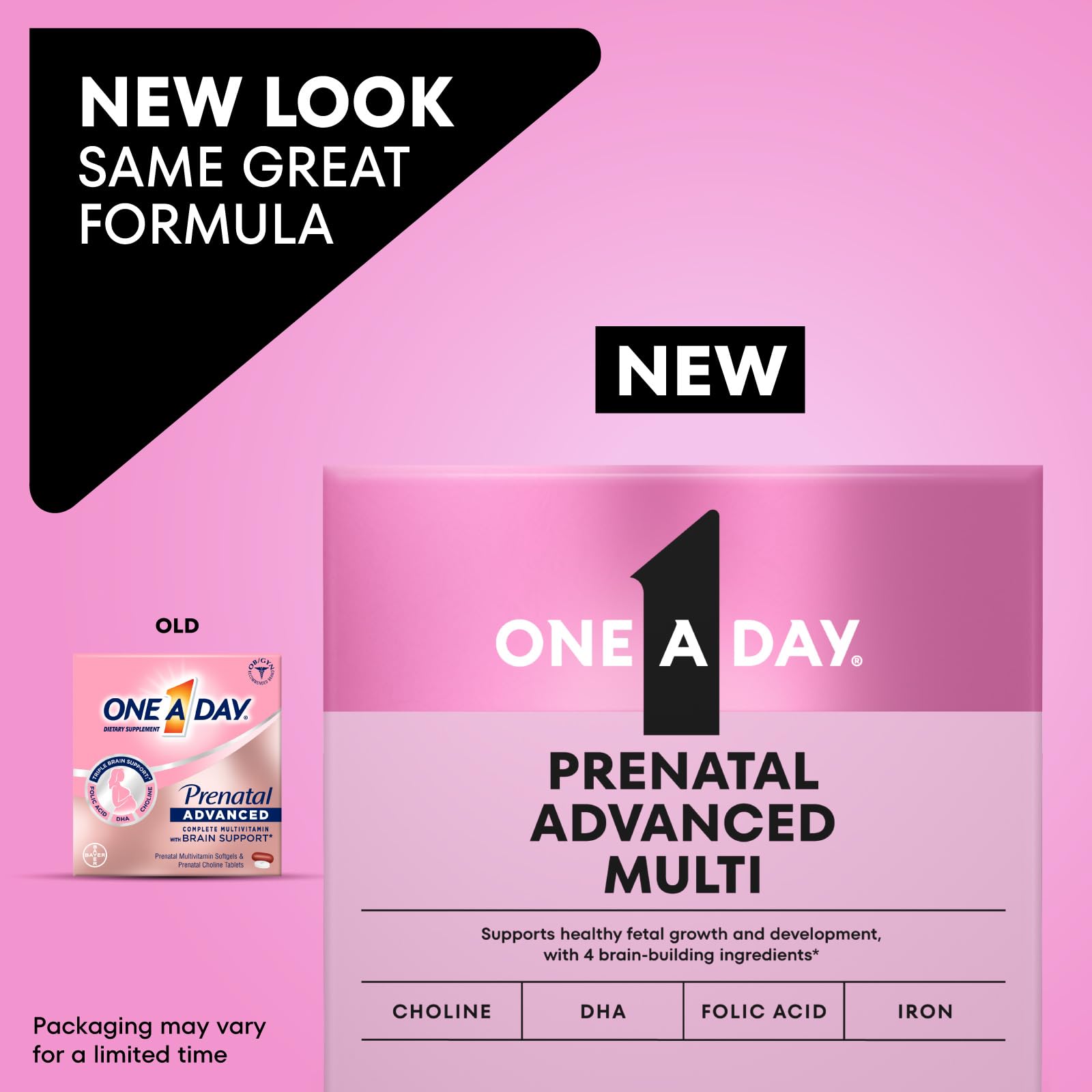 ONE A DAY Women’s Prenatal Advanced Complete Multivitamin with Brain Support* with Choline, Folic Acid, Omega-3 DHA & Iron for Pre, During & Post Pregnancy, 60+60 Ct (120 Total) (Packaging May Vary) Nirvana Guru