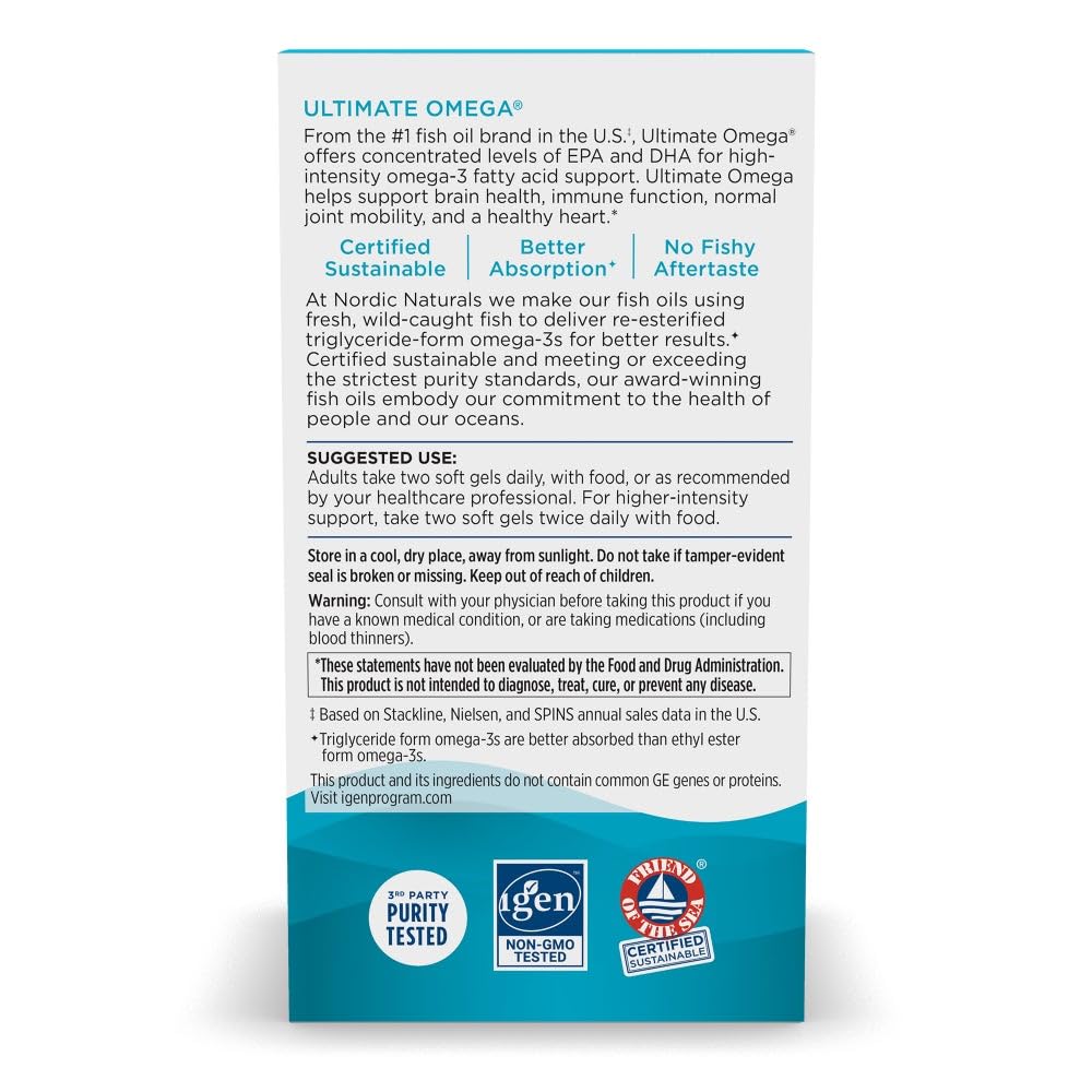 Nordic Naturals Ultimate Omega, Lemon Flavor - 90 Soft Gels - 1280 mg Omega-3 - High-Potency Omega-3 Fish Oil Supplement with EPA & DHA - Promotes Brain & Heart Health - Non-GMO - 45 Servings - Nirvana Guru