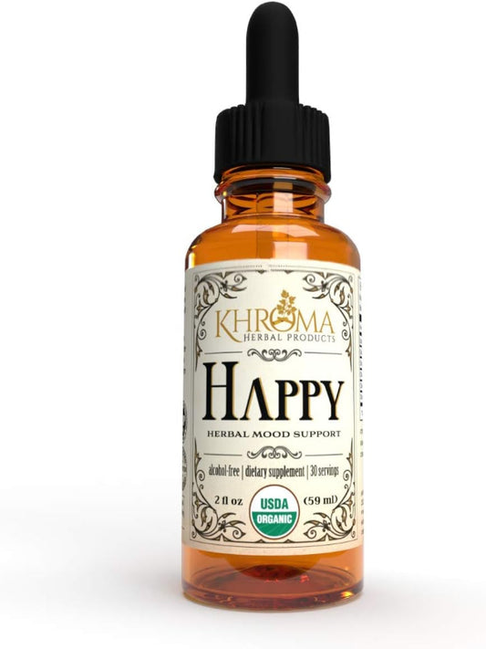 Happy Organic Mood Supplement - by Khroma Herbs - 30 Servings - Made in USA - Packed in a Glass Bottle Nirvana Guru