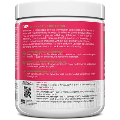 RSP NUTRITION AminoLean Pre Workout Powder, Amino Energy & Weight Management with Vegan BCAA Amino Acids, Natural Caffeine, Preworkout Boost for Men & Women, 30 Serv, Pink Lemonade… Nirvana Guru