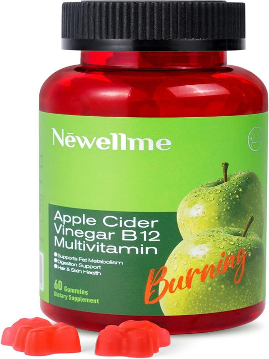 NEWELLME Apple Cider Vinegar Gummies B12 Multivitamin,ACV Supplement Gummy Vitamins,Non GMO, Vegetarian Supplement for Women & Men,Support Normal Energy Levels & Gut Health 30 Gummies (60)
