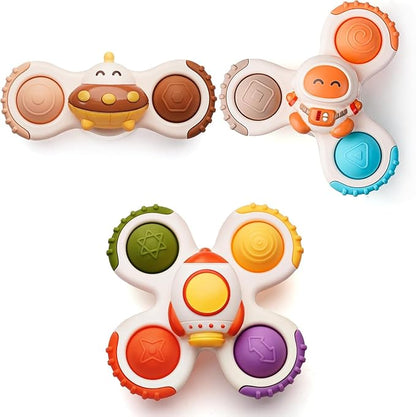 LiKee Strong Suction Cup Fidget Rotating Sensory Bath Toys for Baby 12 18 Months Airplane Car Travel Table & Window Toys for 1 2 Years Old Toddler Boys and Girls (Space-2) nirvanaguru