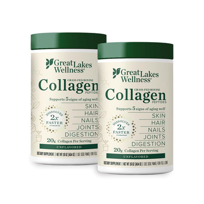 Great Lakes Wellness Collagen Peptides Powder for Skin, Hair, Nails, Joints & Digestion - Unflavored - Quick Dissolve Hydrolyzed, Non-GMO, Keto, Kosher - 16oz