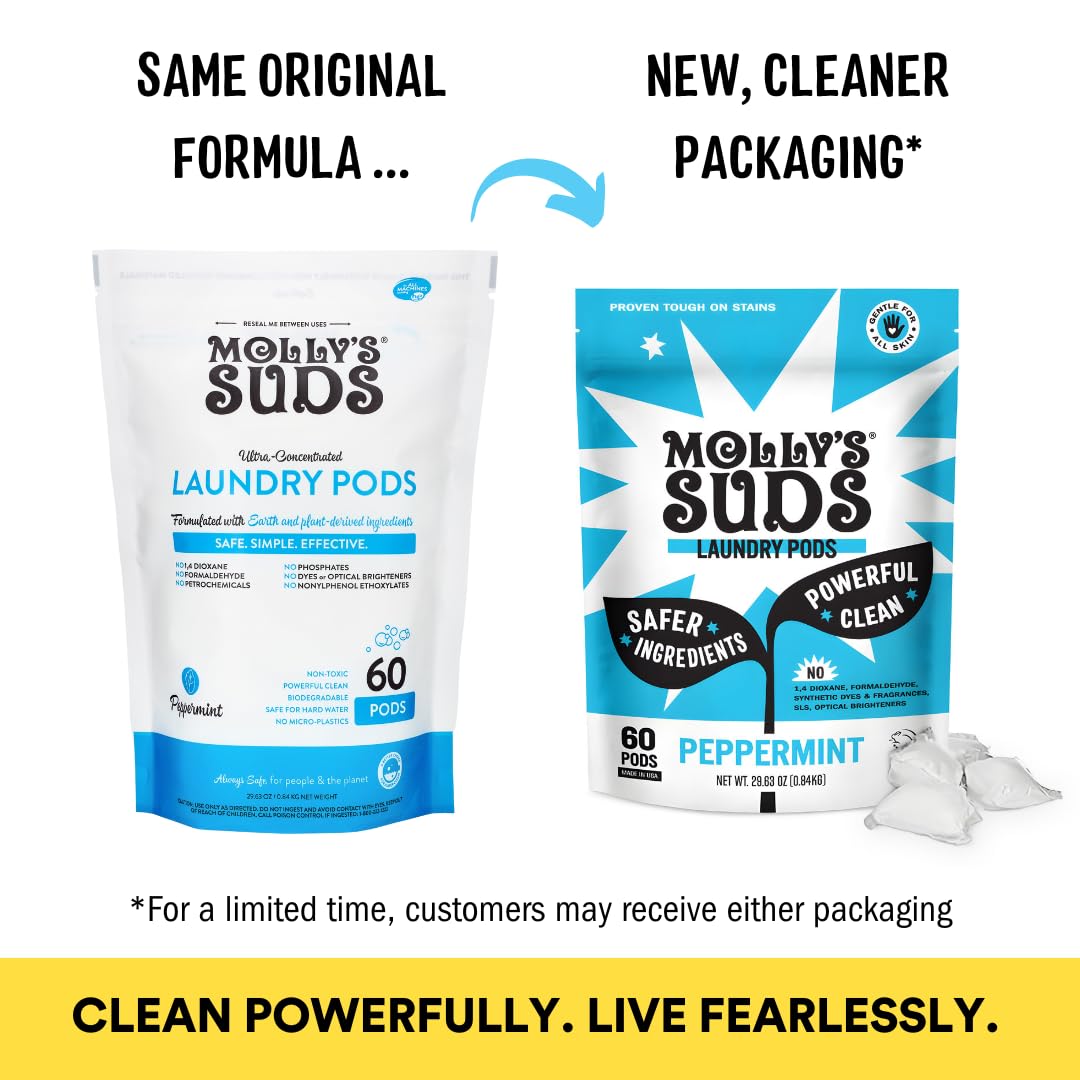 Molly's Suds Laundry Detergent Pods | Clean Detergent for Sensitive Skin | Ultra Concentrated and Stain Fighting | Peppermint - 120 Count (Value Pack) Nirvana Guru