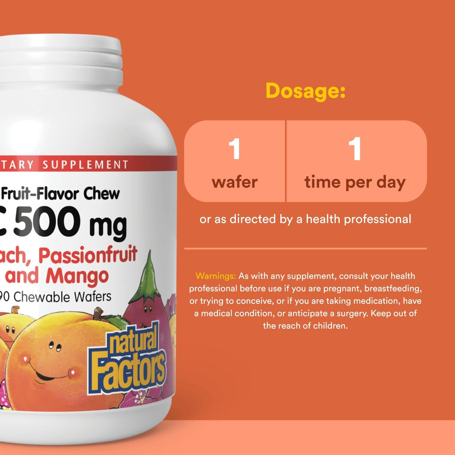 Natural Factors, Kids Chewable Vitamin C 500 mg, Supports Immune Health, Bones, Teeth and Gums, Tangy Orange, 180 Count (Pack of 1) - Nirvana Guru