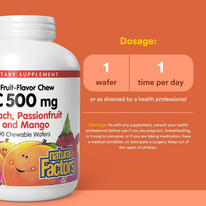 Natural Factors, Kids Chewable Vitamin C 500 mg, Supports Immune Health, Bones, Teeth and Gums, Tangy Orange, 180 Count (Pack of 1) - Nirvana Guru