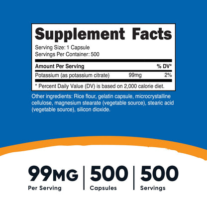 Nutricost Potassium Citrate 99mg, 500 Capsules Nirvana Guru