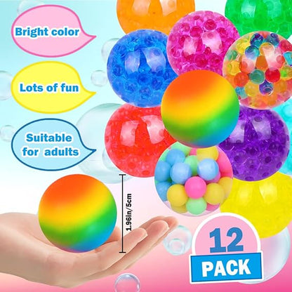 Squishy Balls for Adult Stress Relief - 12pc Set with Squeeze Fidget Balls for Party Favors & Gifts nirvanaguru