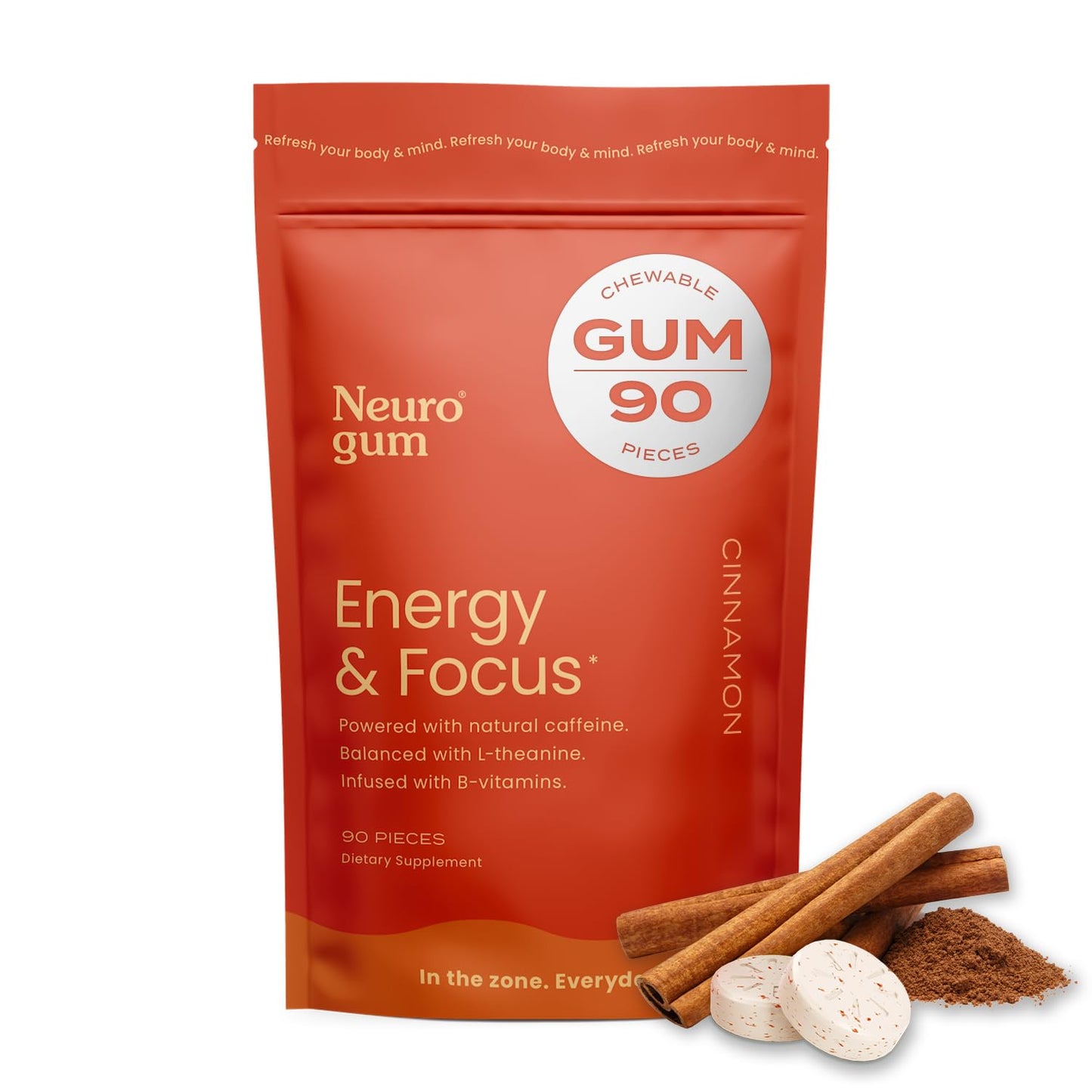 NeuroGum Energy & Focus Gum (Peppermint, 54 Pieces) | 40mg Natural Caffeine + L-Theanine + Vitamin B12 & B6 + Xylitol | Sugar Free Nootropic Cognitive Brain Performance Supplement