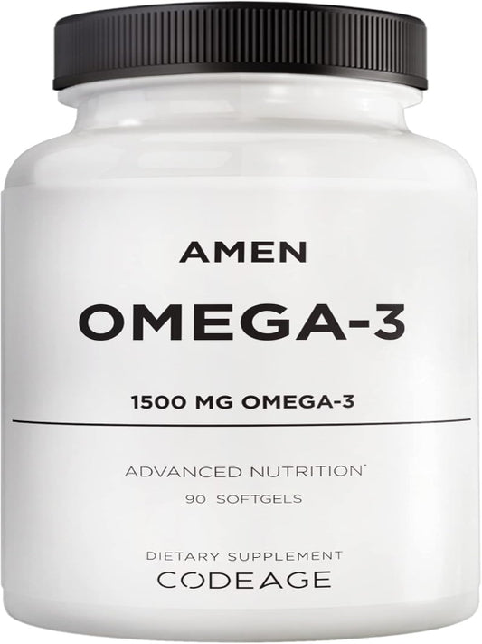 Amen Omega-3 Supplement - 1500mg High-Potency Daily Omega 3 - EPA and DHA Fatty Acids Fish Oil - 45-Day Supply - Fatty Acid Supplements - Fish Oil Pills - Non-GMO - 90 Soft Gels Capsules Nirvana Guru