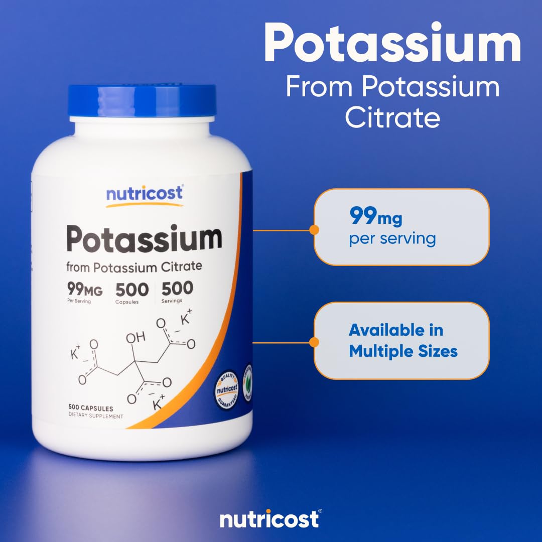 Nutricost Potassium Citrate 99mg, 500 Capsules Nirvana Guru