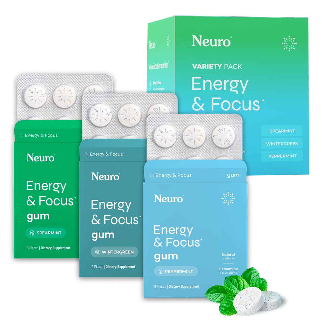 NeuroGum Energy & Focus Gum (Peppermint, 54 Pieces) | 40mg Natural Caffeine + L-Theanine + Vitamin B12 & B6 + Xylitol | Sugar Free Nootropic Cognitive Brain Performance Supplement