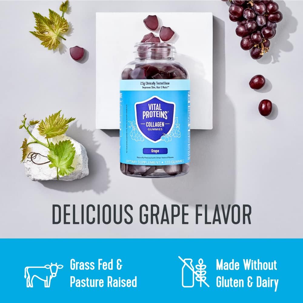 Vital Proteins Collagen Gummies, 2.5g of Clinically-Tested Collagen for Hair, Skin, Nails & Wrinkles, 120 ct, 30-Day Supply, Grape Flavor - Nirvana Guru