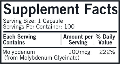 Kirkman - Molybdenum 100 mcg - 100 Capsules - Essential Minerals - Breaks Down Sulfites & Toxins - Hypoallergenic - Nirvana Guru