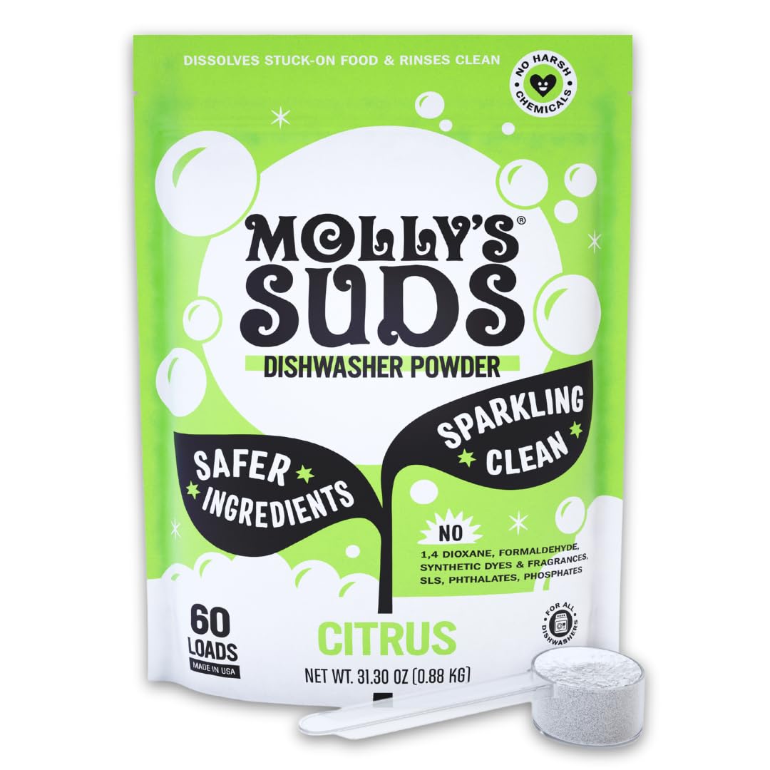 Molly's Suds Dishwasher Pods | Clean Dishwasher Detergent, Cuts Grease & Rinses Clean (Residue-Free) for Sparkling Dishes | 60 Auto-Release Tabs (Citrus) Nirvana Guru