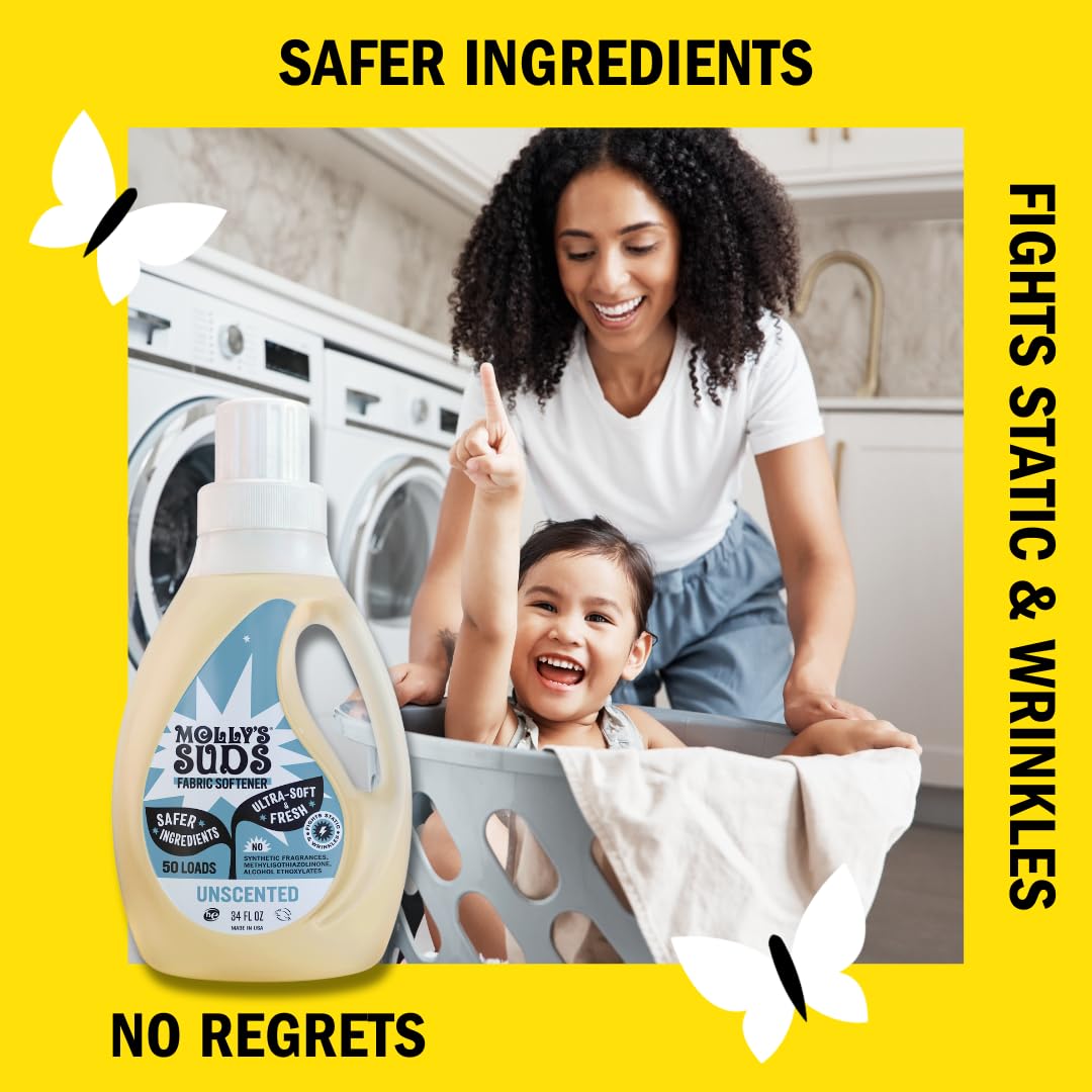 Molly’s Suds Fabric Softener Liquid for Sensitive Skin | Vinegar-Powered, Infused with Essential Oils | Fights Static, Reduces Wrinkles, Deodorizes | Peppermint, 50 Loads Nirvana Guru