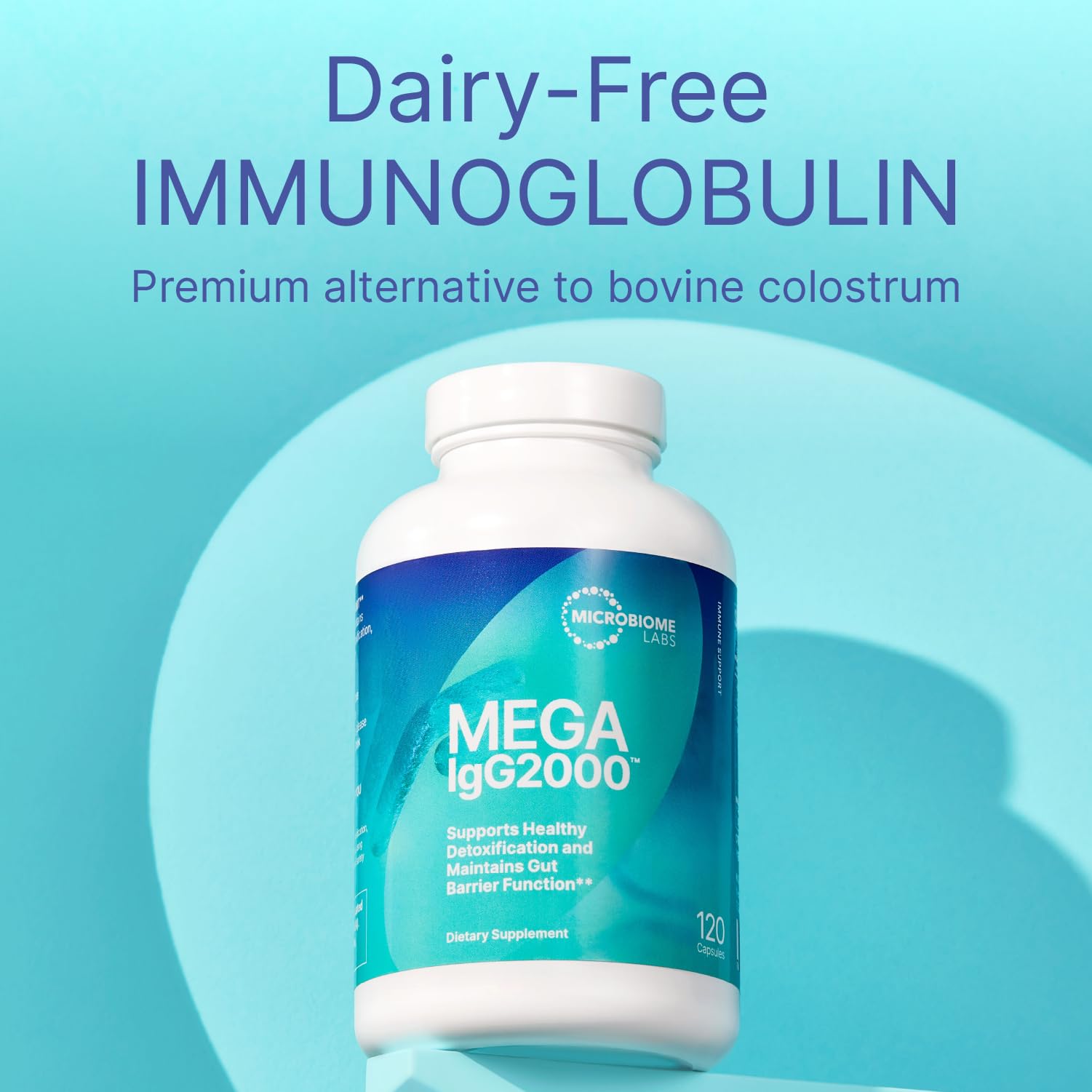 Microbiome Labs Mega IgG2000 Capsules - Dairy Free Bovine Colostrum Supplement Alternative - Immunoglobulin Supplement from Bovine Serum to Support Digestive Health (120 Capsules) - Nirvana Guru