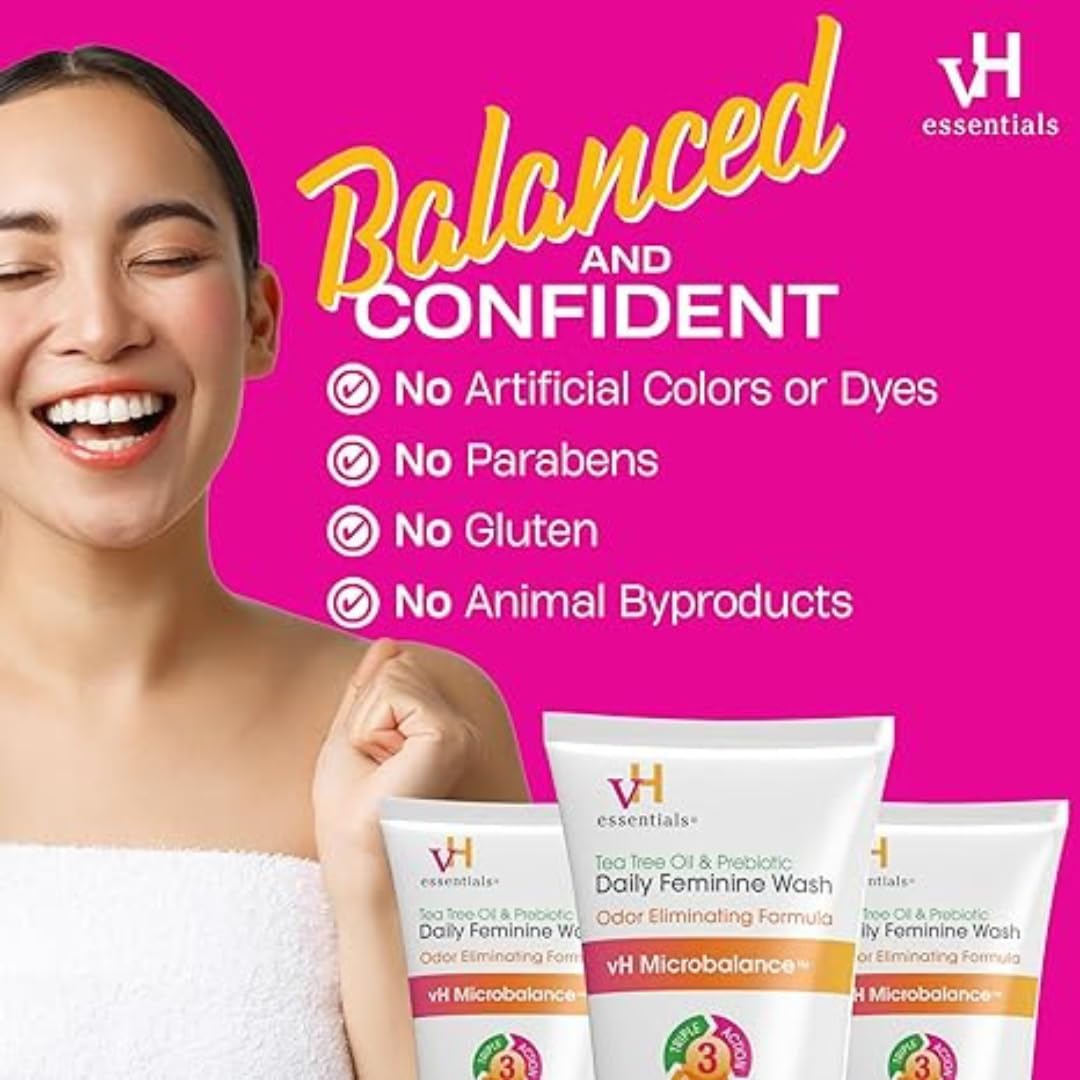 vH essentials, Ph Balanced Daily Feminine Wash, Tea Tree Oil & Prebiotic, 6, Fl Oz, (Pack Of 1) 54306 Clear Nirvana Guru