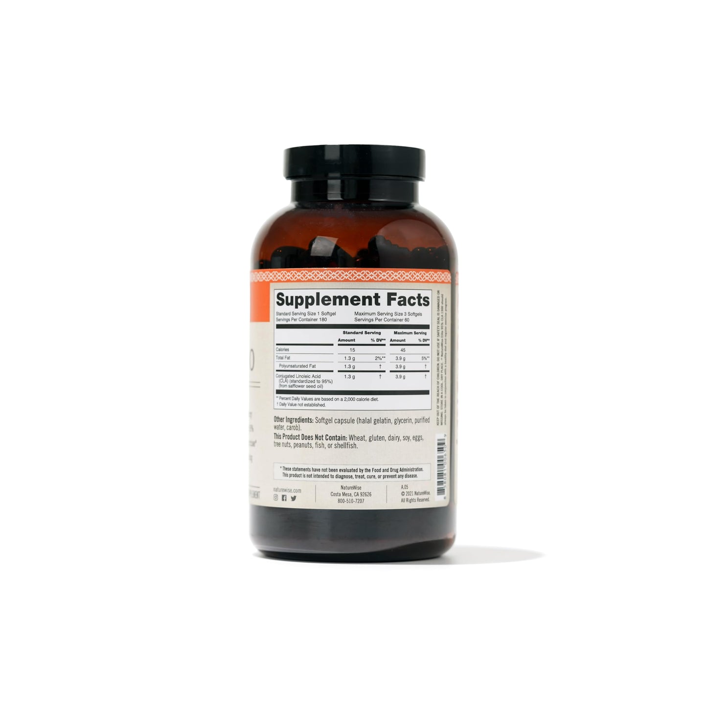 NatureWise CLA 1300 - 95% Active Conjugated Linoleic Acid for Women and Men, Not Stimulating, Supports Weight & Fitness Goals - Non-GMO, Gluten Free - 180 Softgels[2-Month Supply] - Nirvana Guru