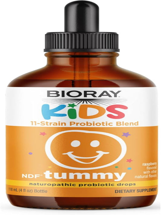 BIORAY Kids NDF Tummy, Raspberry - 4 fl oz (120 mL) - 11-Strain Probiotic Blend - Supports The Immune Response in The GI Tract - Non-GMO, Vegan, Gluten Free - Approx. 120 Servings Nirvana Guru