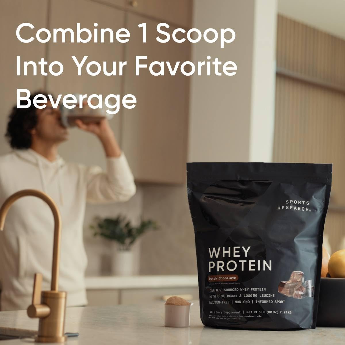 Sports Research Whey Protein - Sports Nutrition Whey Isolate Protein Powder for Lean Muscle Building & Workout Recovery - 5 lb Bag Bulk Protein Powder 25g per Serving - Dutch Chocolate, 56 Servings - Nirvana Guru