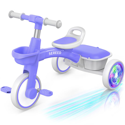 SEREED Colorful Lighting Toddler Tricycle for 2-5 Years Old Girls, Adjustable Seat&Handlebar Trike, Removable Basket, Birthday Gift Idea for Kids Ages 2+ (Pink) Nirvana Guru