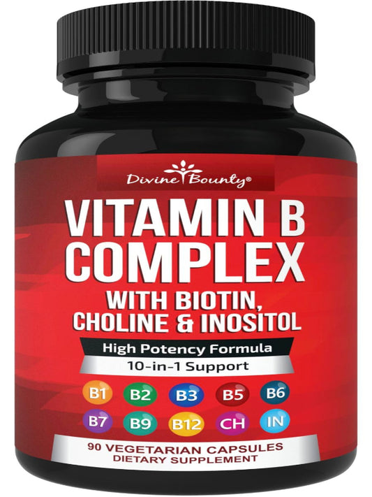 Divine Bounty Super B Complex Vitamins - All B Vitamins Including B12, B1, B2, B3, B5, B6, B7, B9, Folic Acid - Vitamin B Supplement - Support Healthy Energy Metabolism - 90 Vegetarian Capsules Nirvana Guru