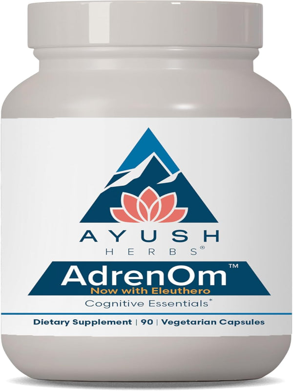 Ayush Herbs AdrenOm - Ayurvedic Adrenal and Stress-Support Supplement for Women & Men, Ashwagandha & Eleuthero to Support Adrenal Balance, Cognitive Function & Calm - 90 Vegetarian Capsules (1 Count) Nirvana Guru